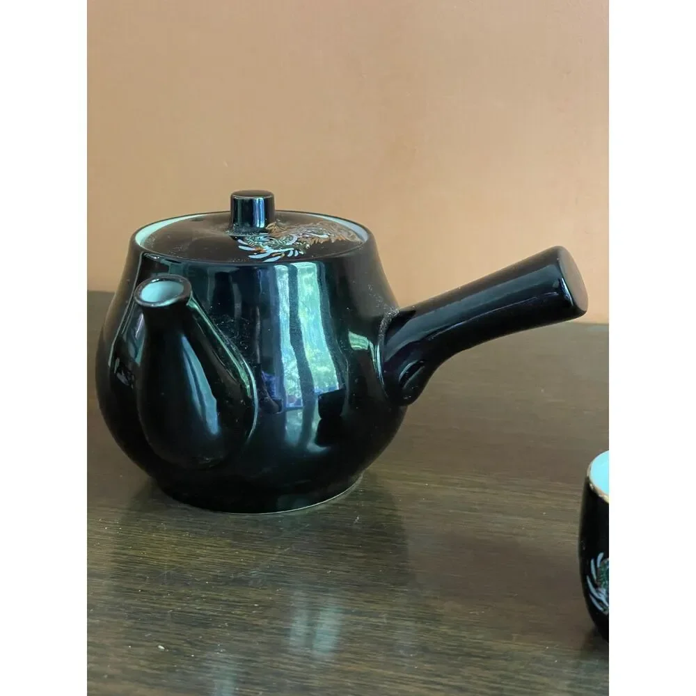 Vintage Japanese Dragon Tea Set Porcelain Teapot Sake Bottle Cup Moriage Style
